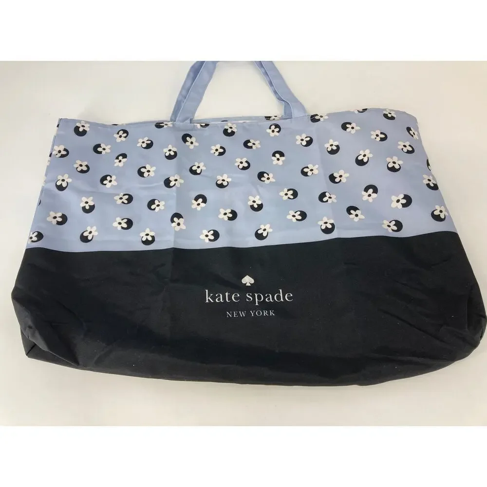 KATE SPADE, BABY BLUE, NAVY DAISY FLORAL PRINT SHOPPING TOTE